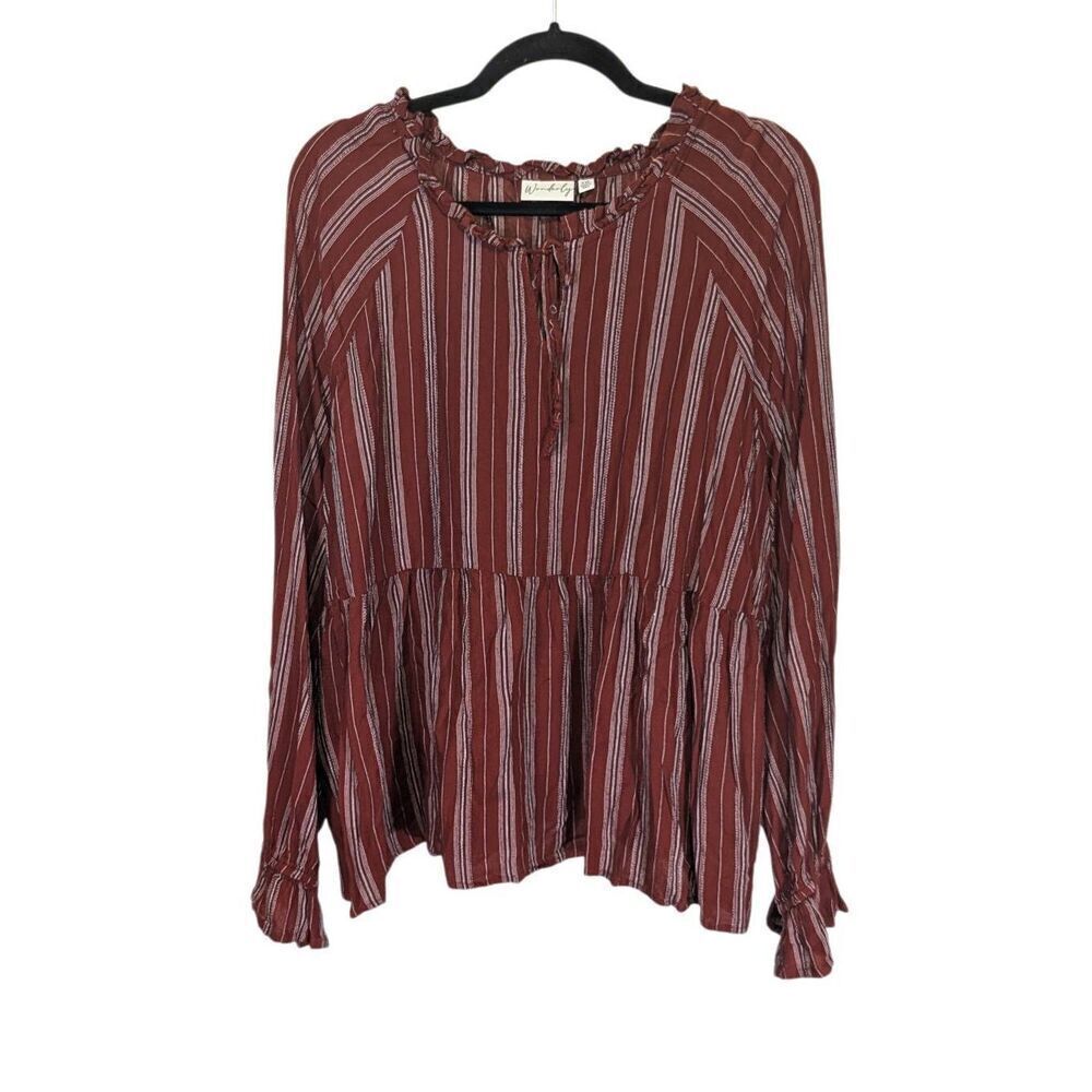 Wonderfly Burgandy Striped Peasant Top Women's XXL